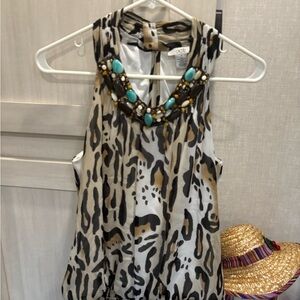 Cache Animal Print Tank Top with Turquoise Accents